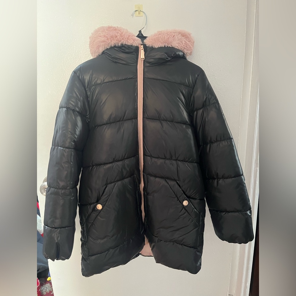 MICHAEL Michael Kors Black Puffer Jacket with Pink Hood
